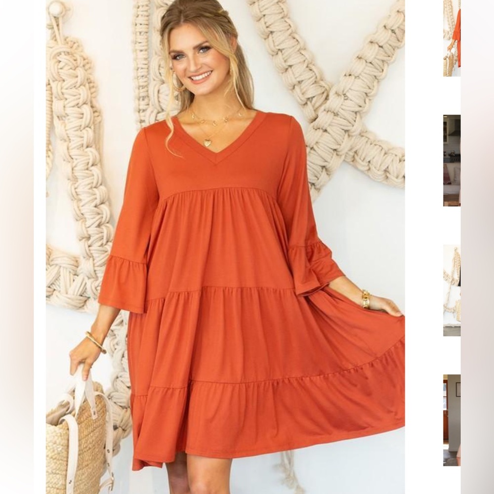 NINEXIS TERRACOTTA V-NECK TIERED BABY DOLL MIDI DRESS NWT SIZE 1X